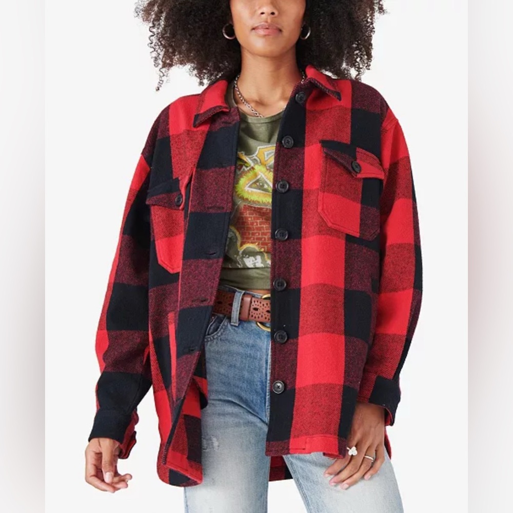 Lucky Brand women’s red plaid flannel shirt coat small